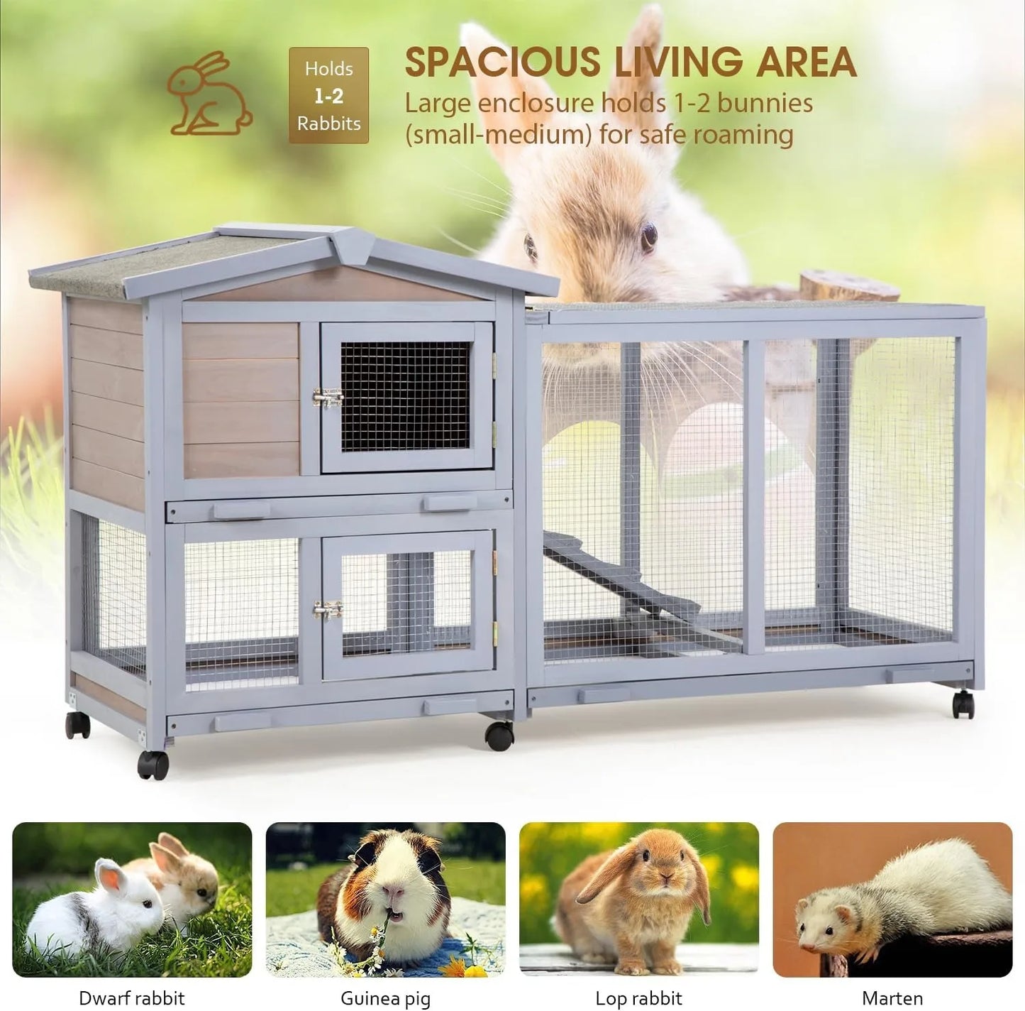 Wooden Rabbit Hutch With Two Levels And Waterproof Roof