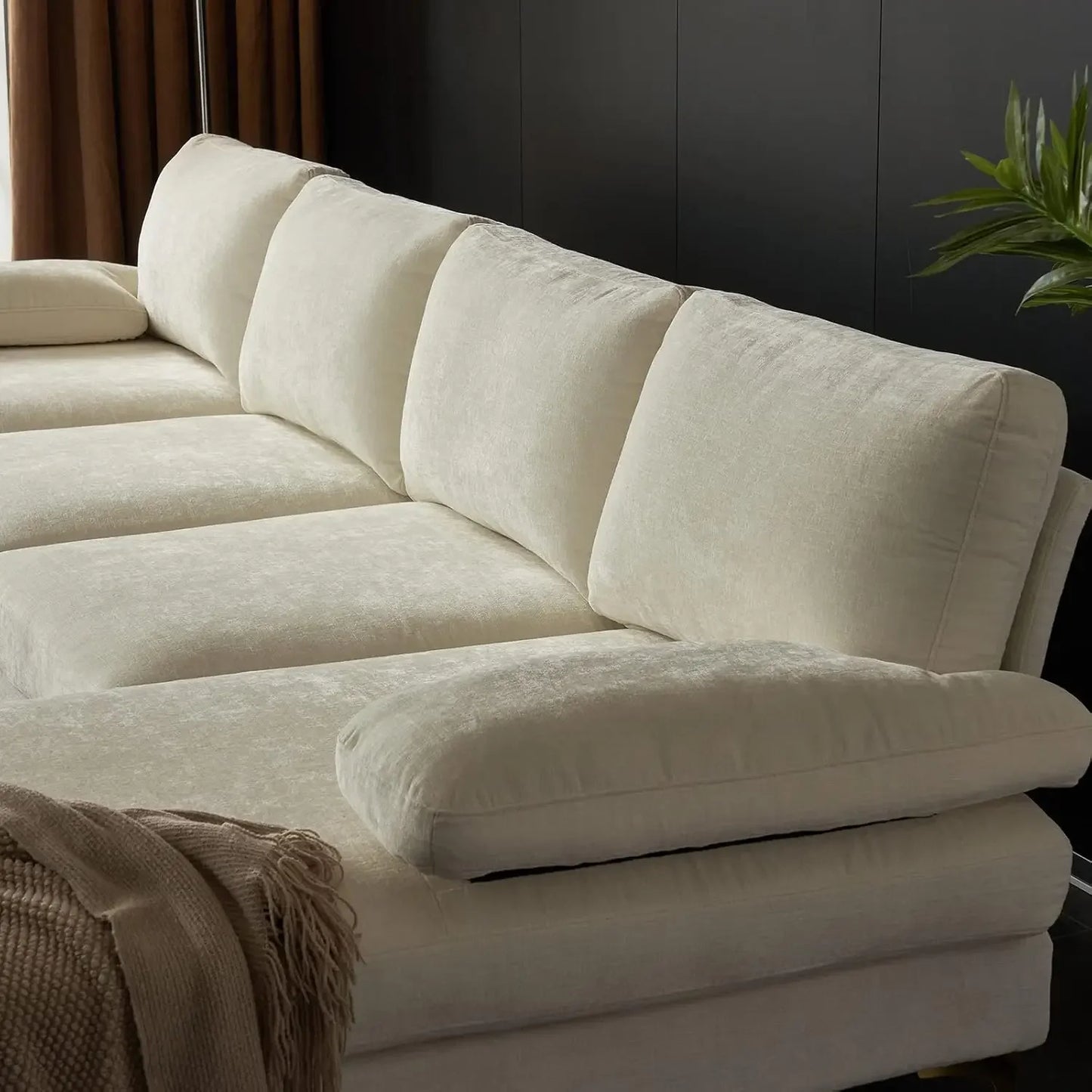 U-Shape Convertible Sectional Sofa 4-Seat Couch With Chaise Chenille Fabric