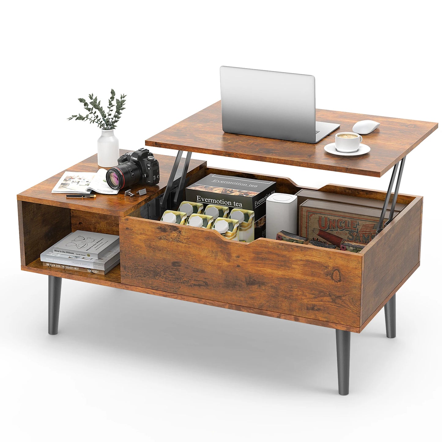 JHK Lift Top Coffee Table With Storage Shelf For Living Room