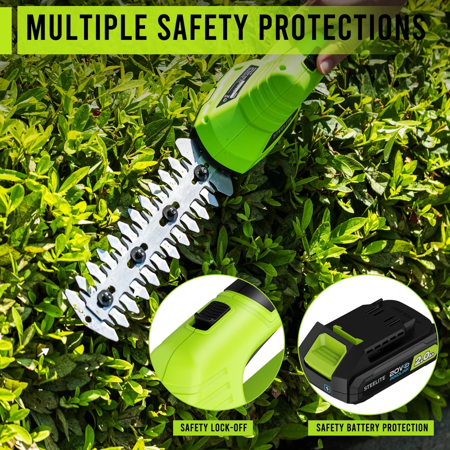 Deli Cordless Hedge Trimmer 21V Brushless With 2x 2.0Ah Batteries