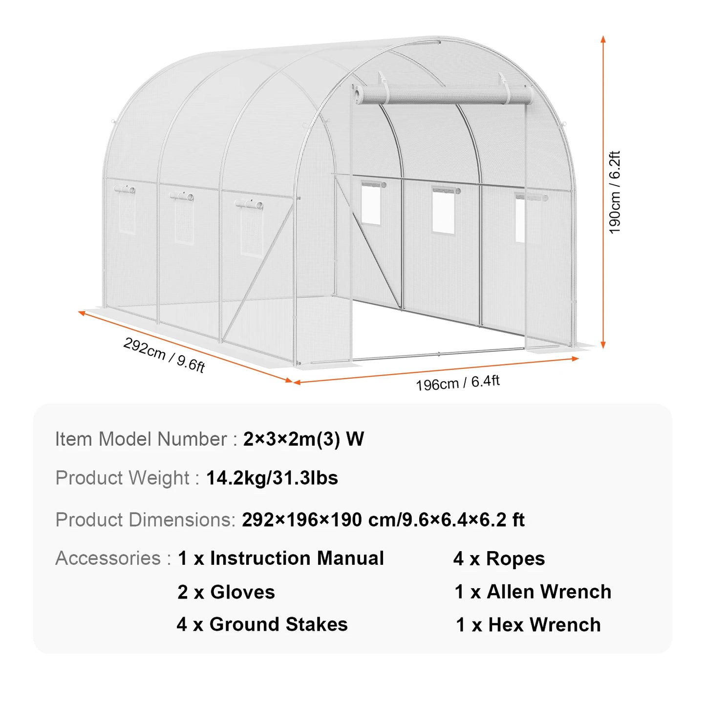 SucceBuy Walk In Tunnel Greenhouse With Steel Frame PE Cover