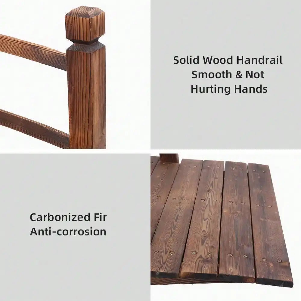 Wooden Garden Bridge With Double Rails Walkway Outdoors