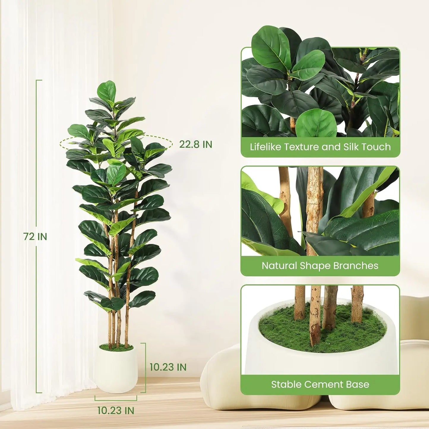 HiMISSCN Faux Fiddle Leaf Fig Tree With Pot Home Decor