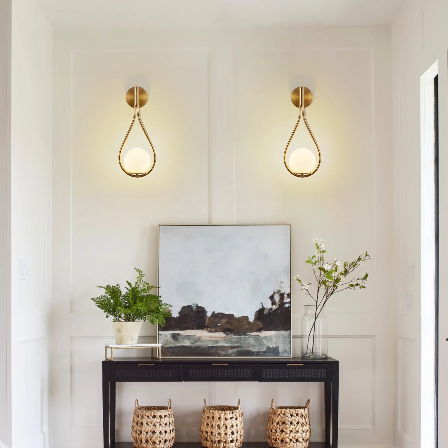 ARLGSITE Set of 2 Modern Wall Sconces Opal Glass Globe