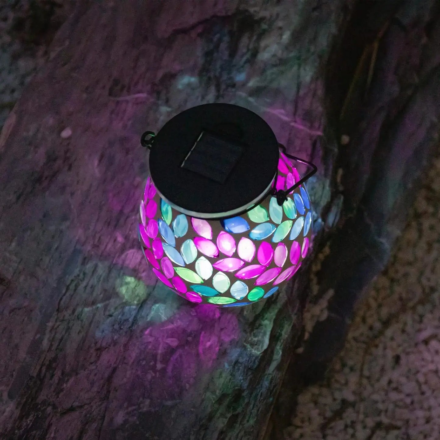 XMSJ Mosaic Solar Lanterns Outdoor Glass Hanging Lights