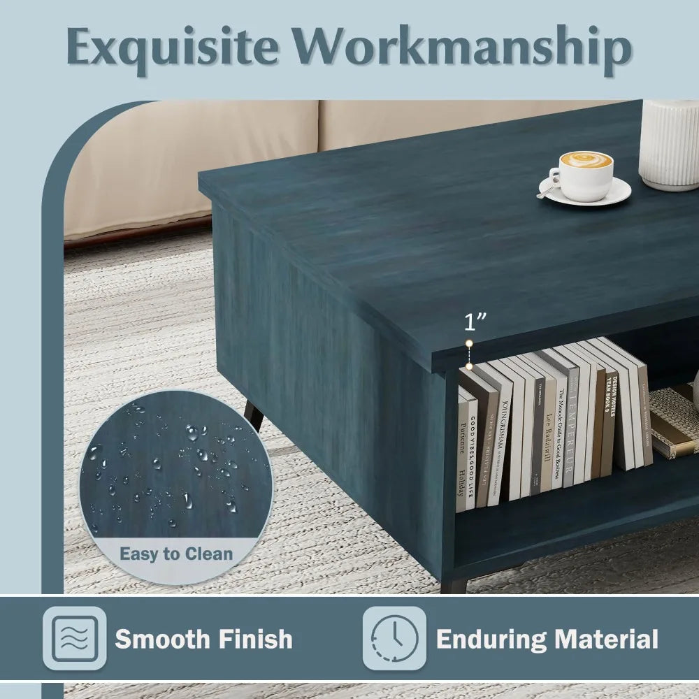 Rectangular Center Table With Storage Shelves For Living Room