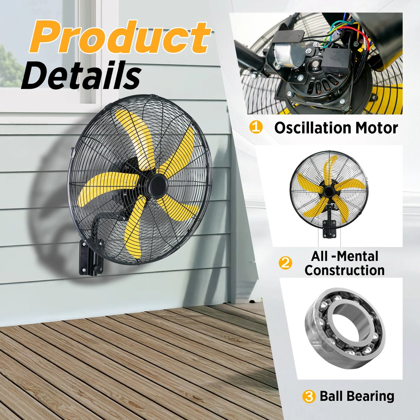 Industrial Wall Mount Fan 4900 CFM With 3-Speed Oscillation