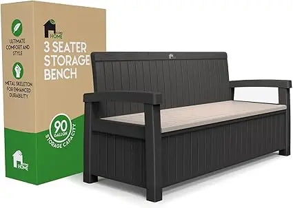 Outdoor Storage Bench 90 Gallon Capacity Weatherproof Resin