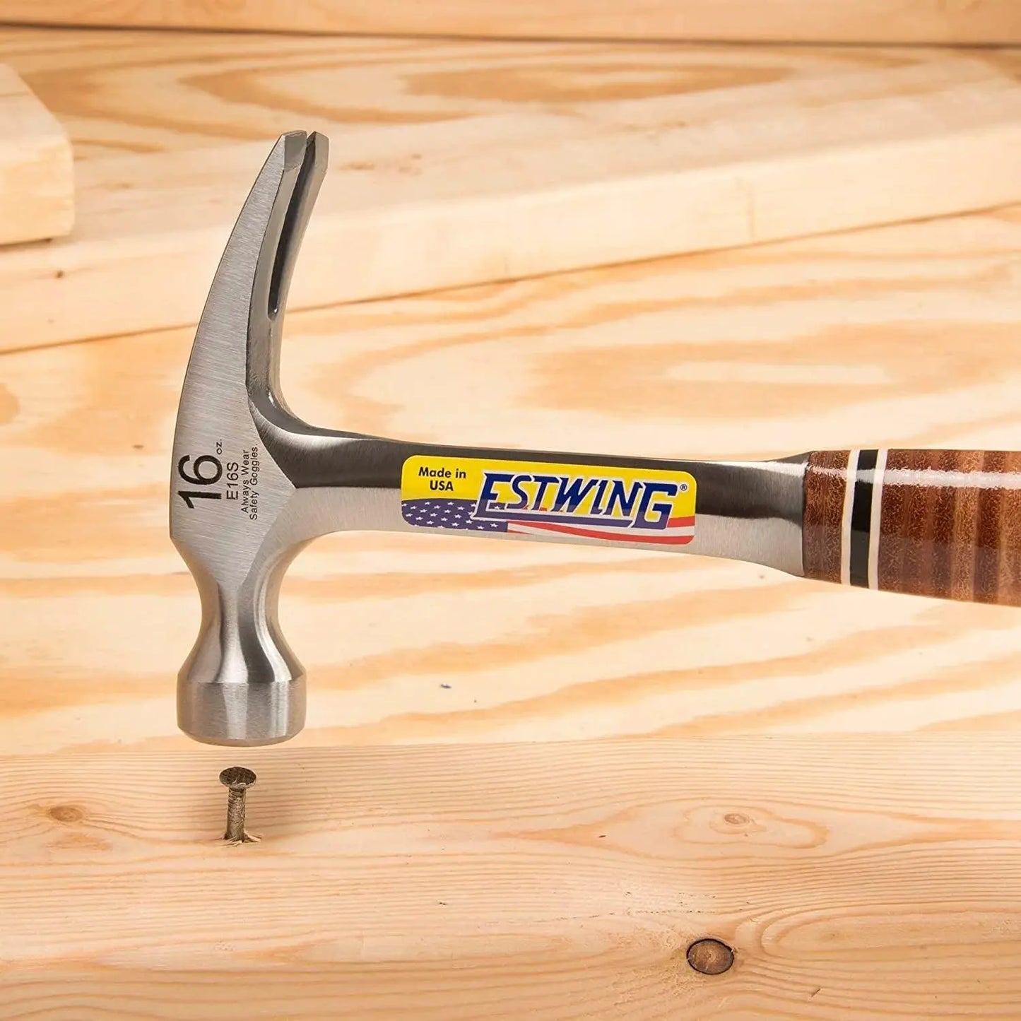 NONEDIY Straight Rip Claw Hammer With Leather Grip