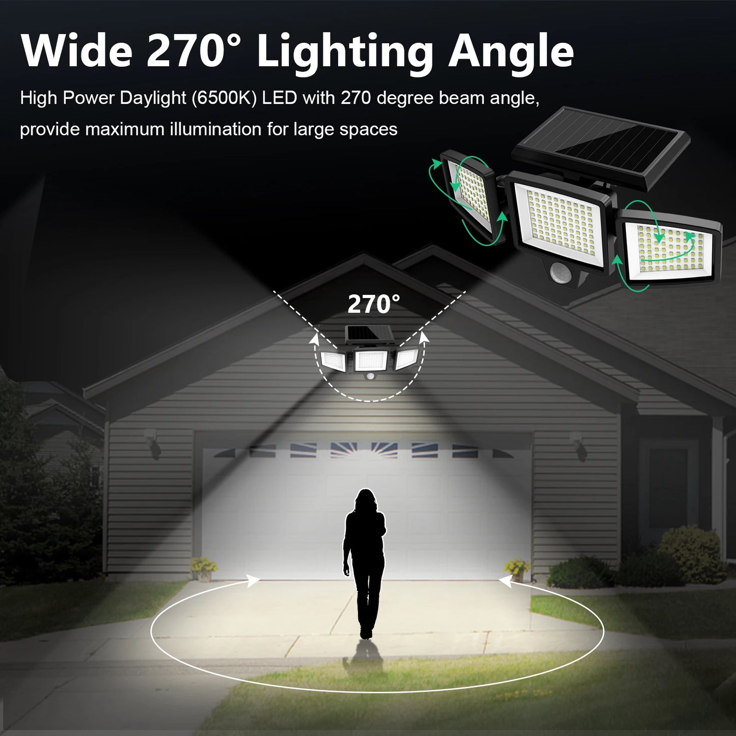 SZRSTH 3 Pack Solar Lights 2800LM Motion Sensor Security Lighting