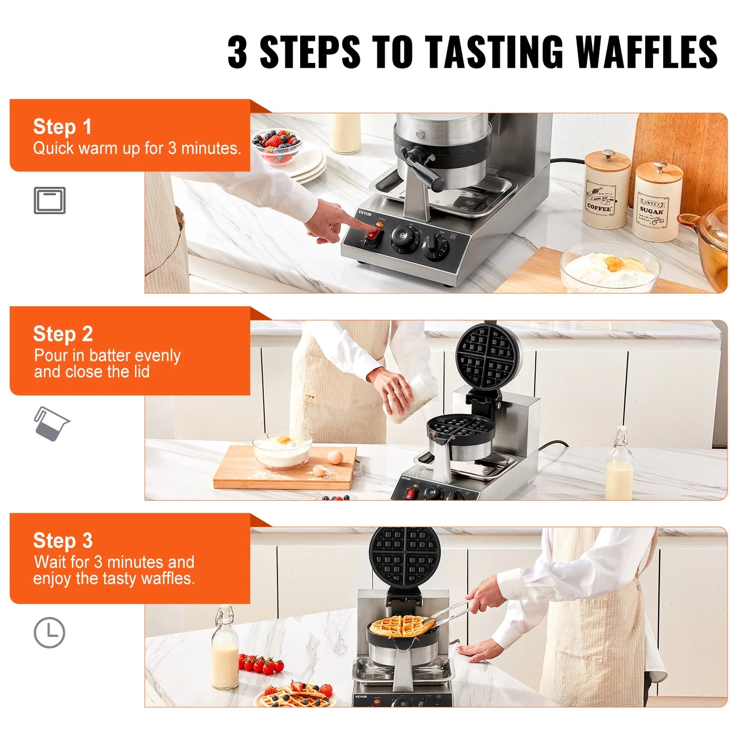 SucceBuy Electric Waffle Maker Stainless Steel Nonstick
