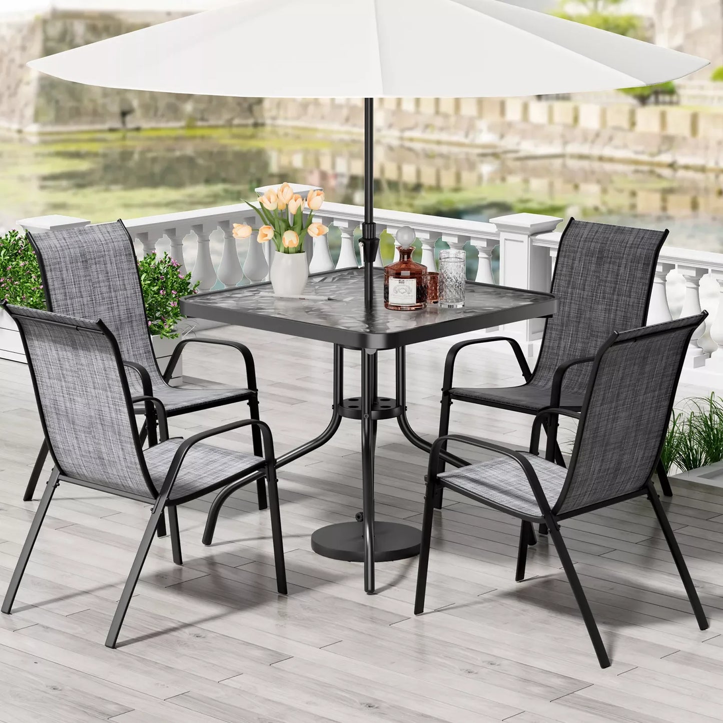 Patio Dining Set 5 Pieces Outdoor Metal Table And Chairs