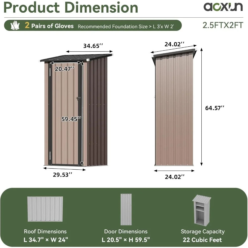 Outdoor Vertical Storage Shed With Lockable Doors And Adjustable Shelves