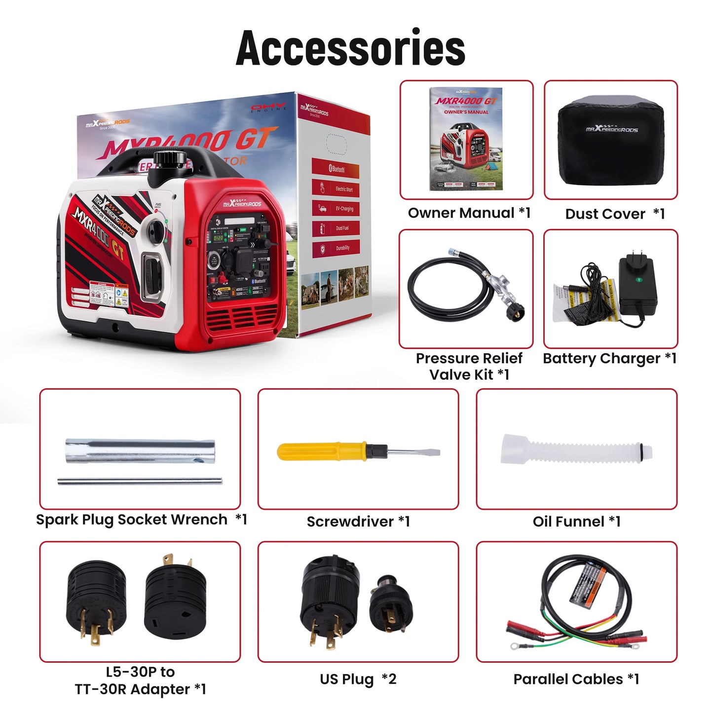 Maxpeedingrods 4kW Dual Fuel Inverter Generator LPG Bluetooth E Start
