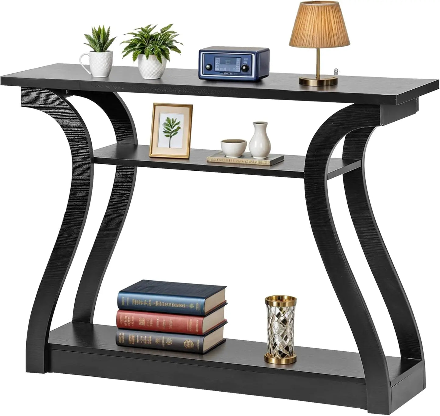 Minimalist Wood Console Table For Entryway With 3 Tier Storage