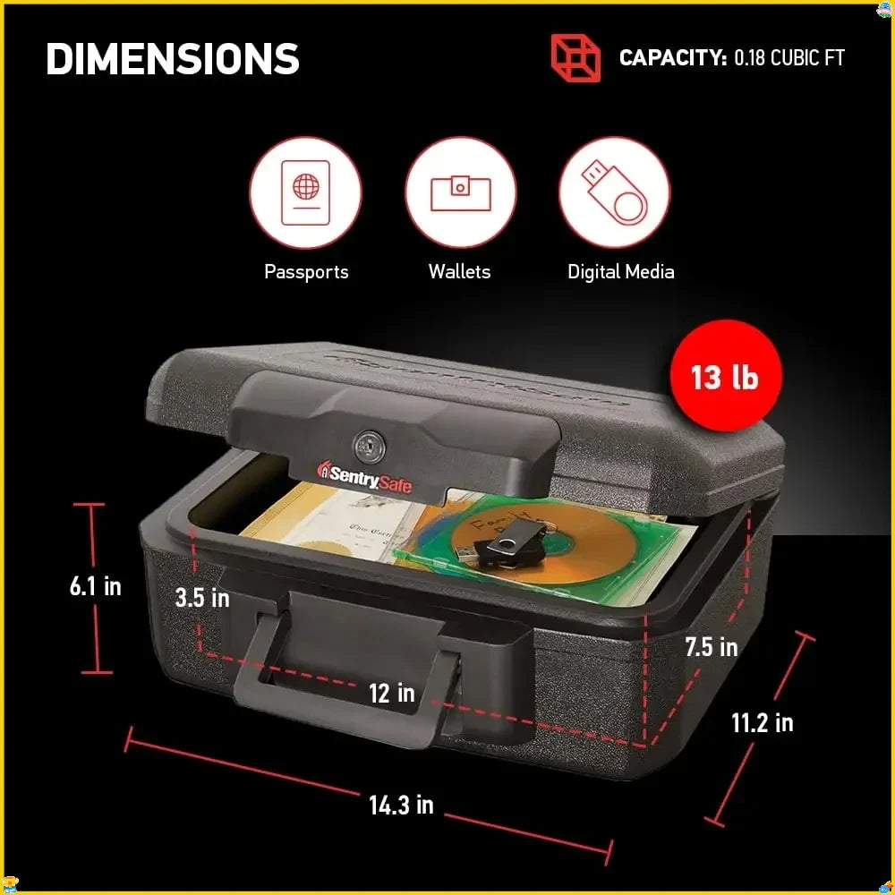 Fireproof Safe With Key Lock Portable For Documents And Valuables