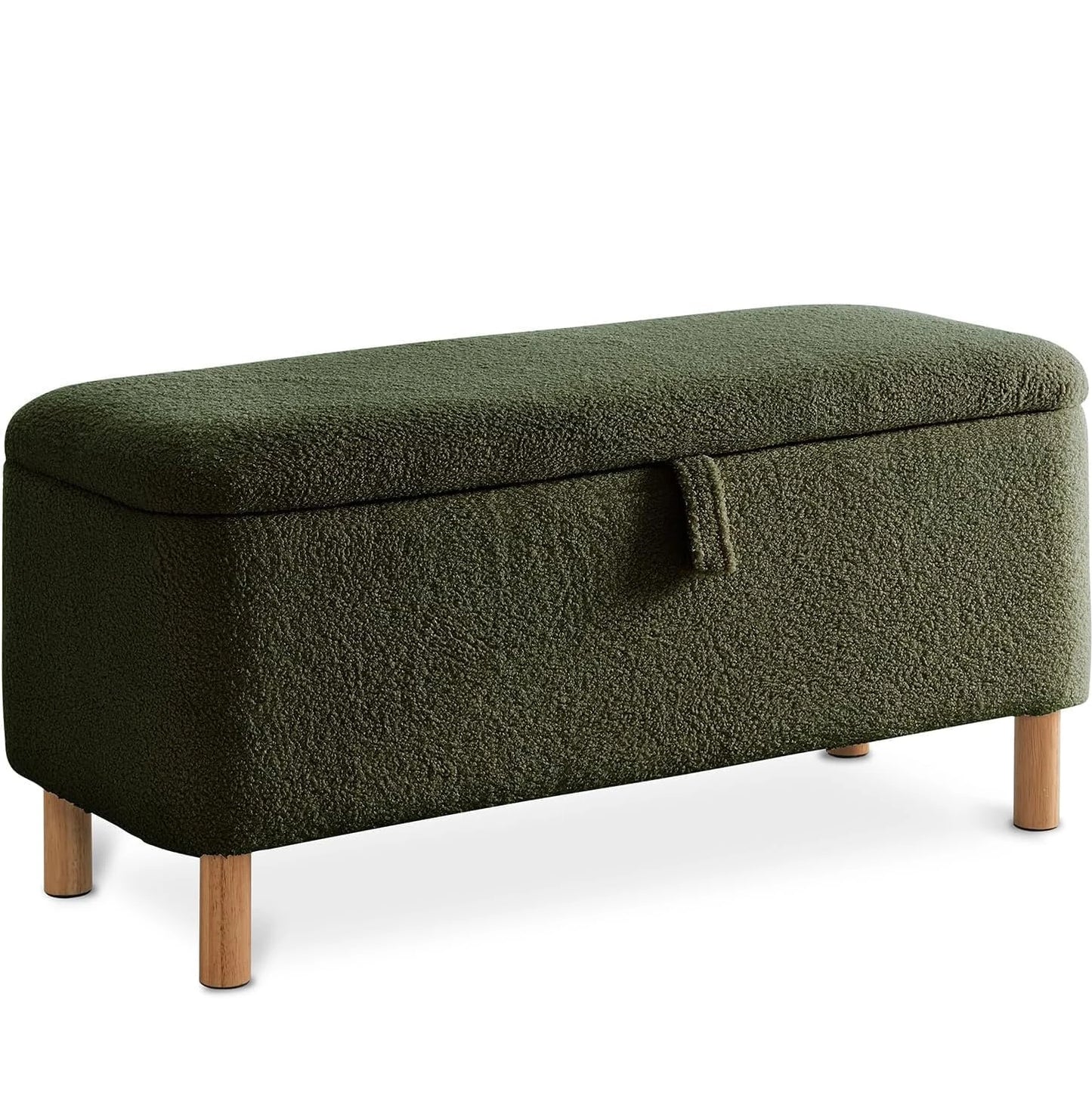 TODRAN Boucle Storage Ottoman Bench With Sherpa Upholstery