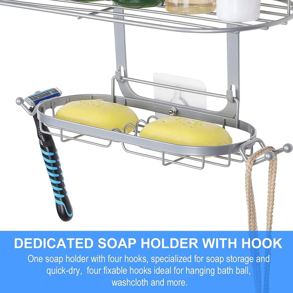 Overhead Shower Caddy Rack With Hooks And Soap Holder