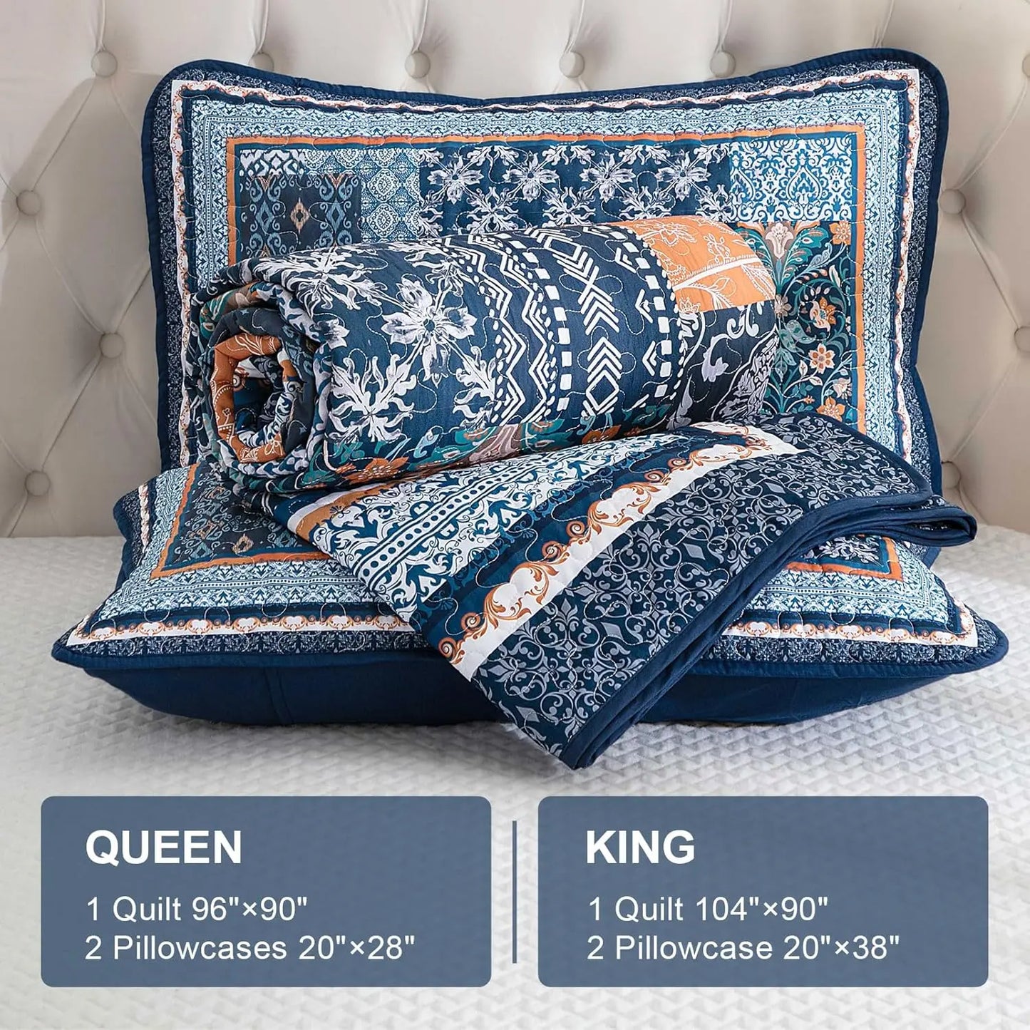 Bohemian Patchwork Quilt Set Reversible Bedspread All Seasons