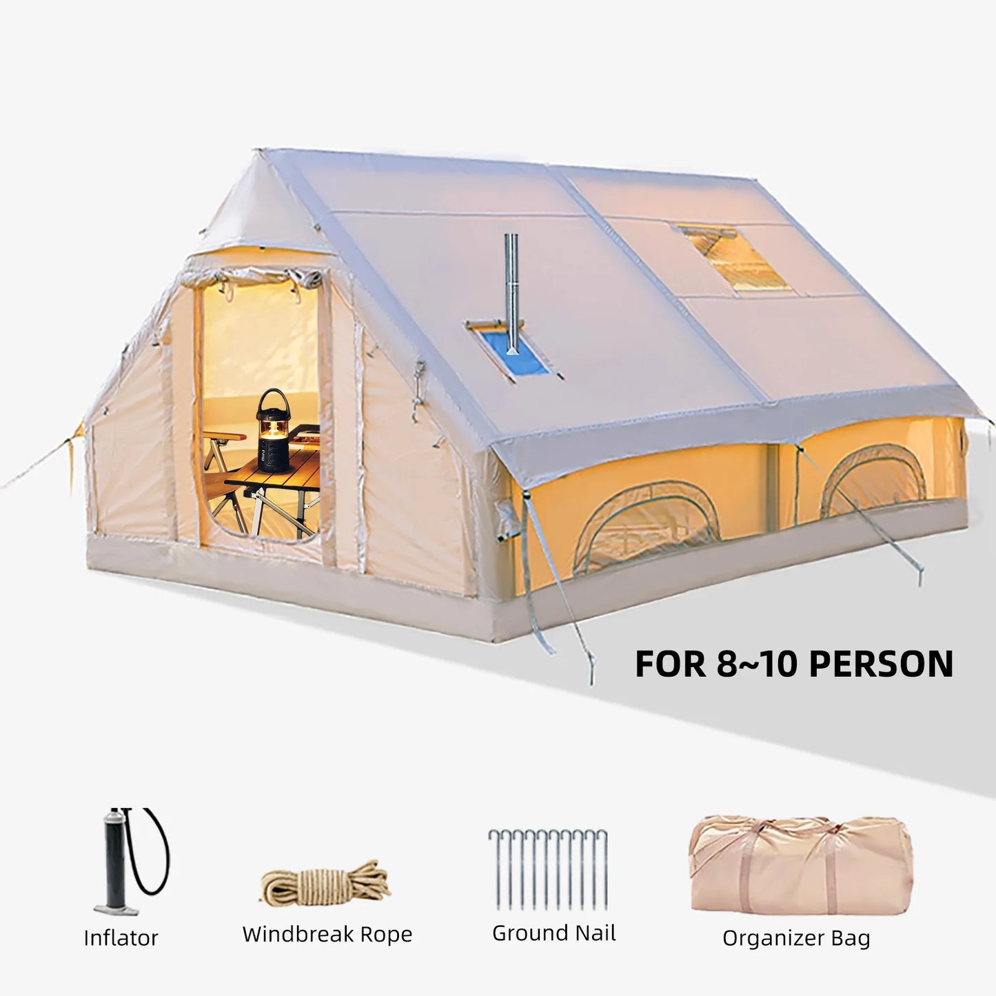 Glamping Inflatable Tent For 8 To 10 People With Hand Pump