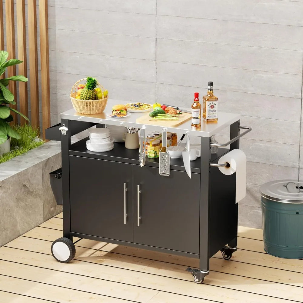 Dafify Charcoal Outdoor Grill Cart With Storage And Hooks Stainless Steel