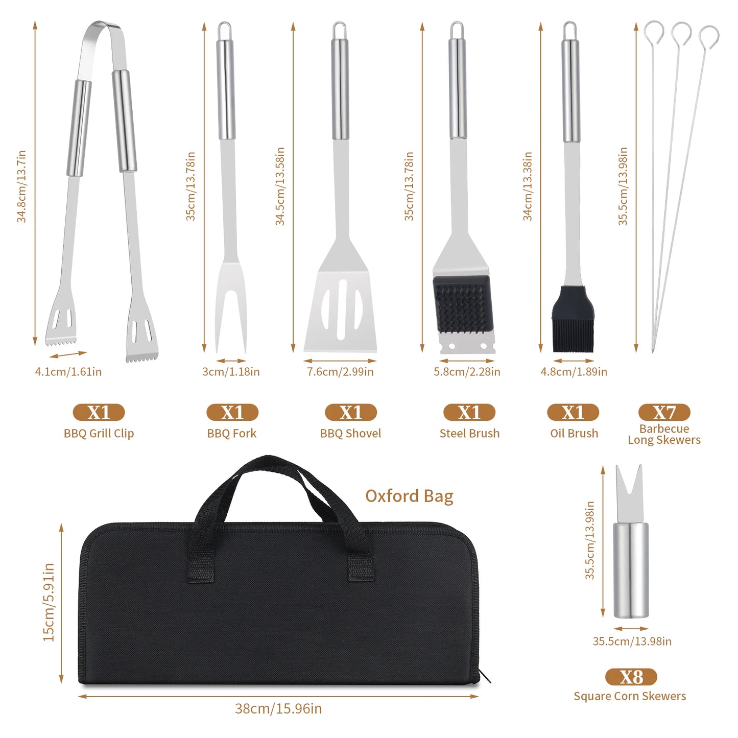 NONECN 20Pcs Barbecue Utensils Set Stainless Steel Grill Tools