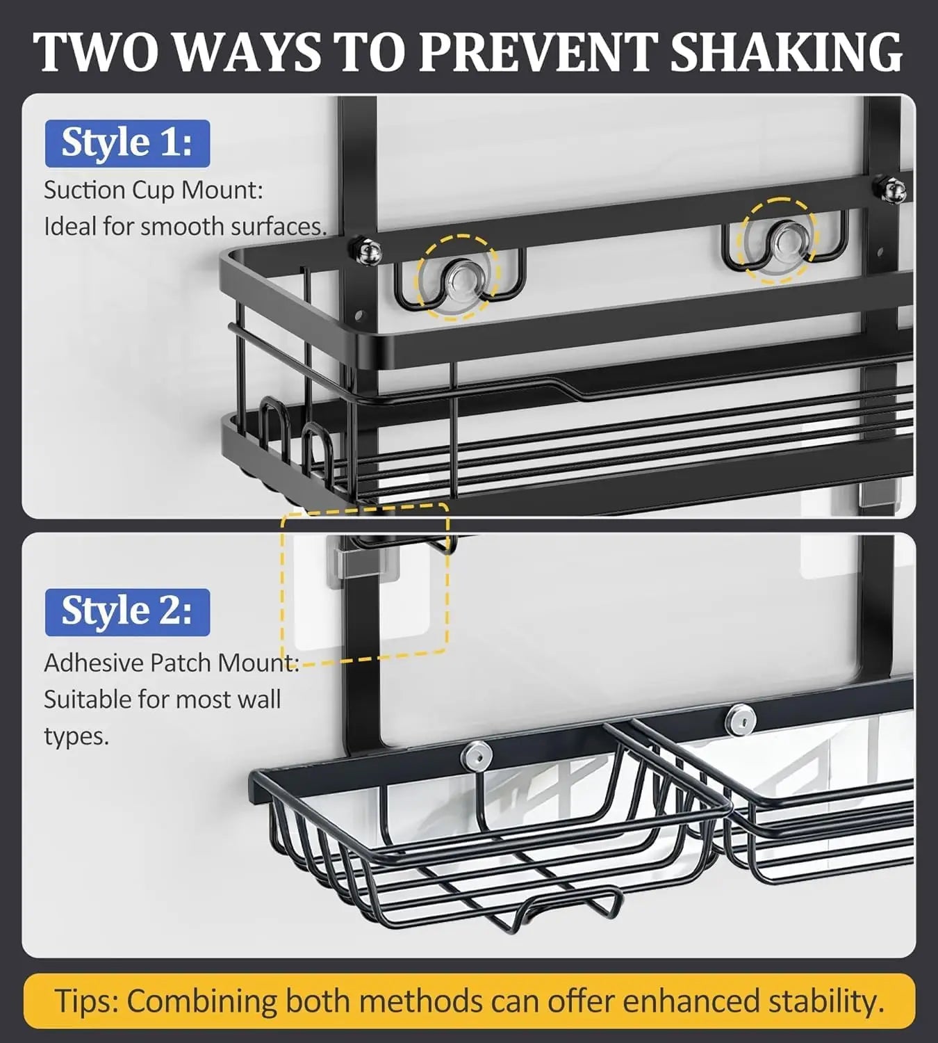 Rustproof Shower Caddy With Soap Holder No Drilling Needed