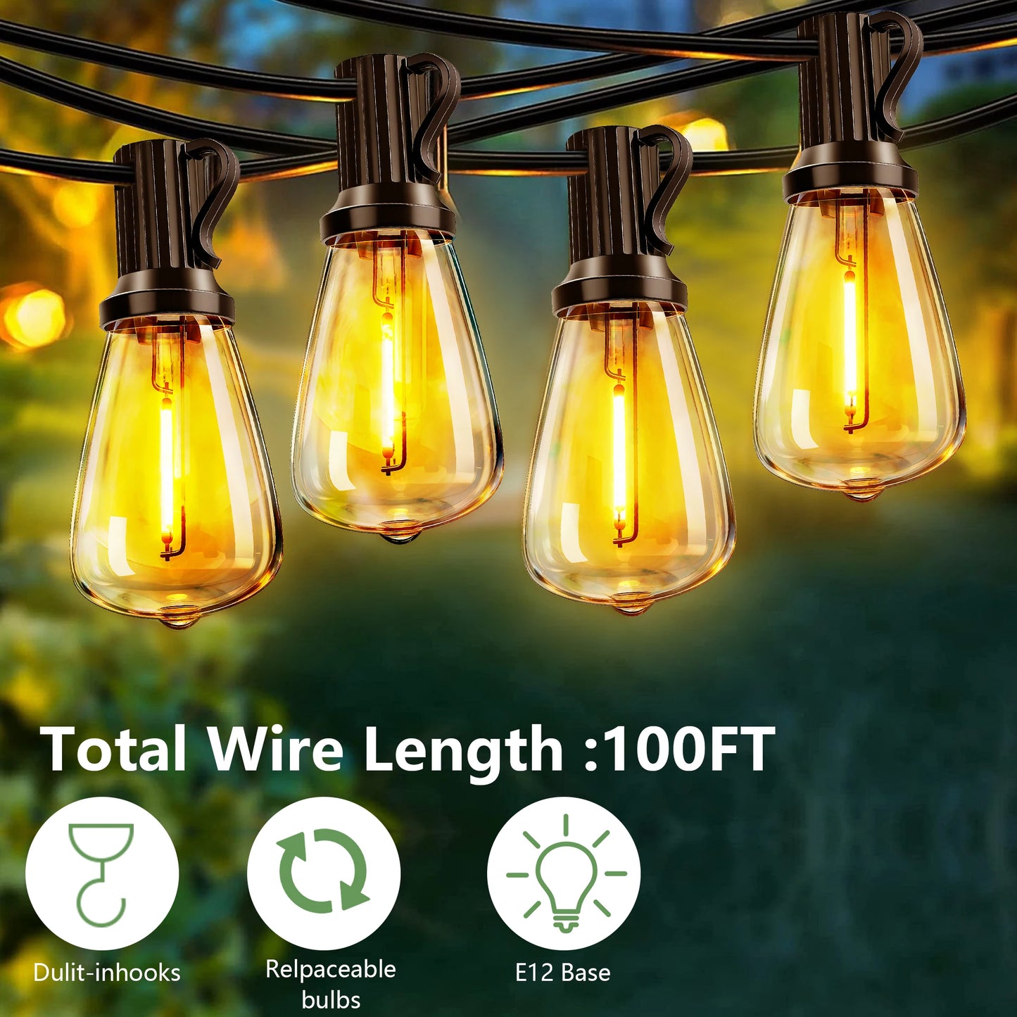 ARLGSITE Solar Outdoor String Lights IP65 Waterproof Remote Dimmable