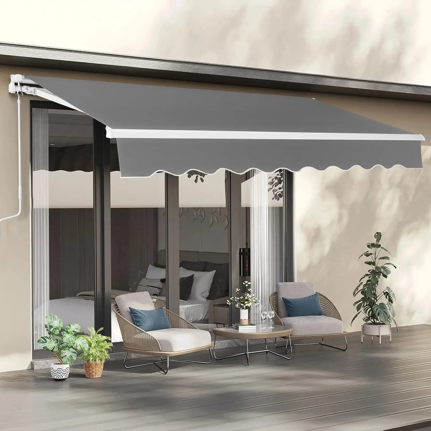 NONECN Retractable Patio Awning With Aluminum Frame