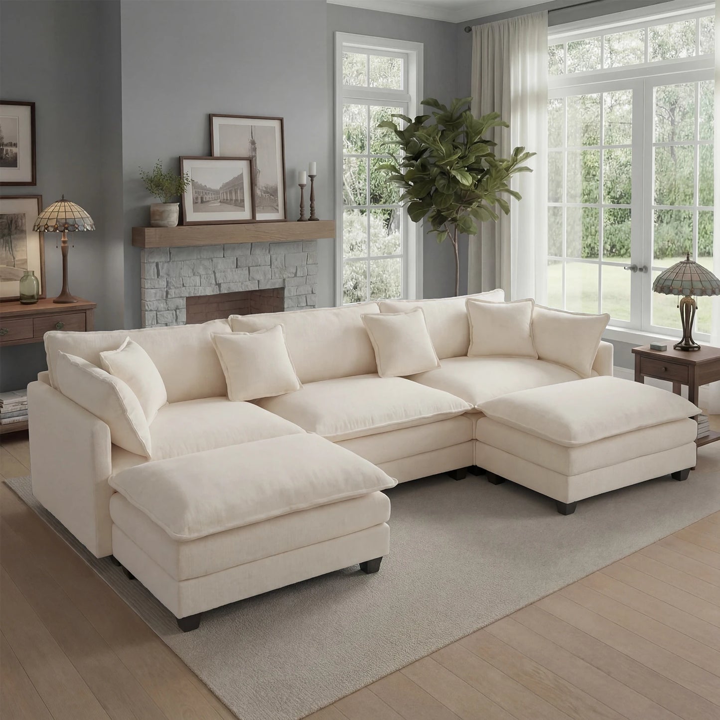 Redlife Modern Modular Sectional Sofa With Ottoman And Deep Seat