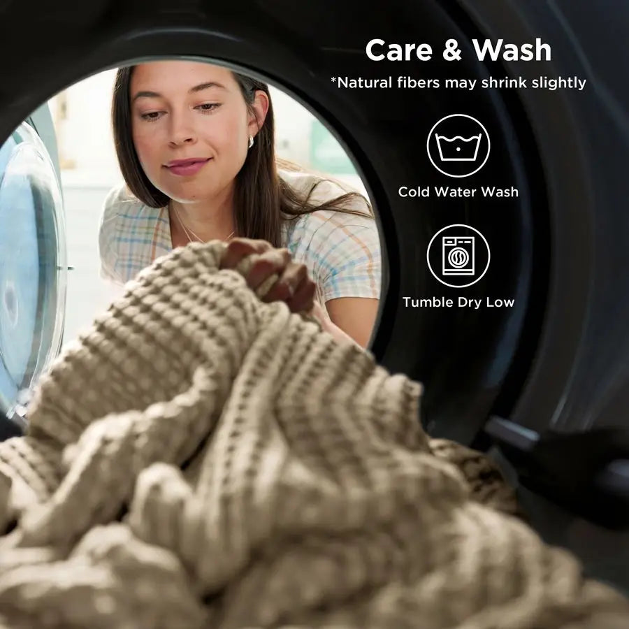 Cooling Cotton Waffle Blanket Lightweight Breathable Bamboo Rayon