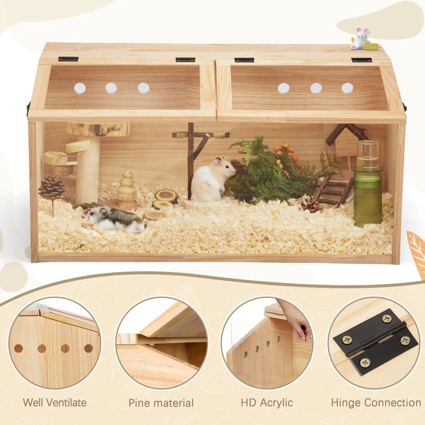 Wooden Hamster Cage Hutch With Openable Top For Small Pets