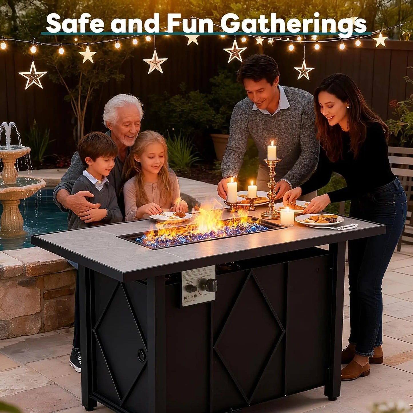 JHK Outdoor Propane Fire Pit Table 50,000 BTU For Patio