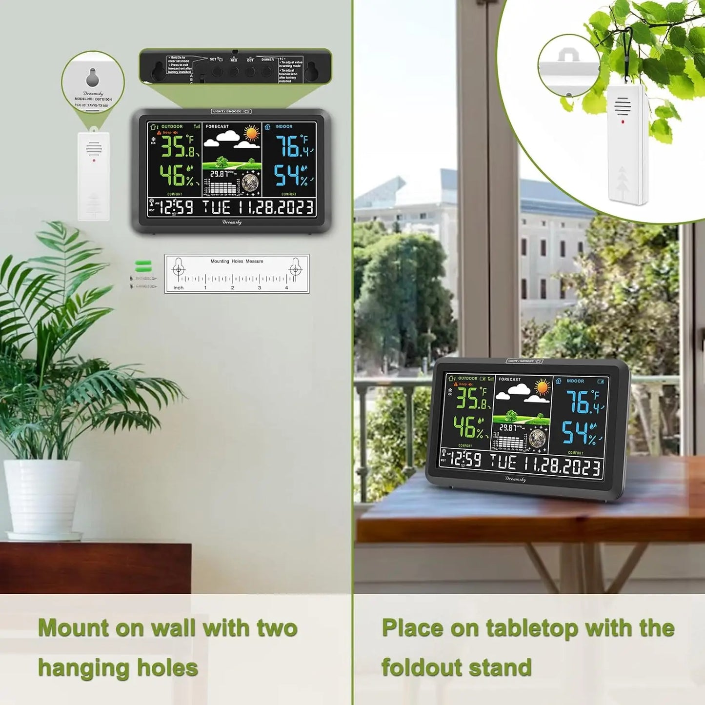 Wireless Indoor Outdoor Weather Station With Digital Clock And Temperature