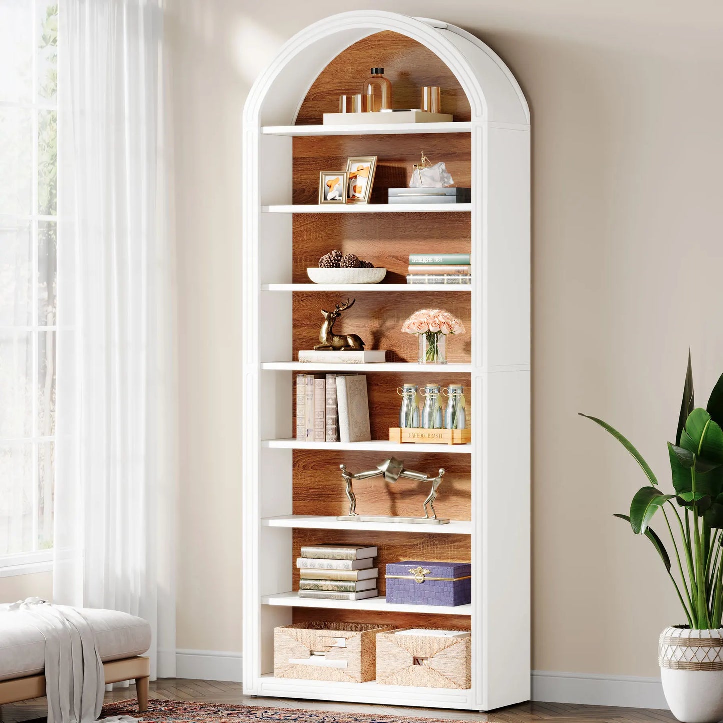 Tribesigns Bookcase With Led Light Doors And Storage Drawers