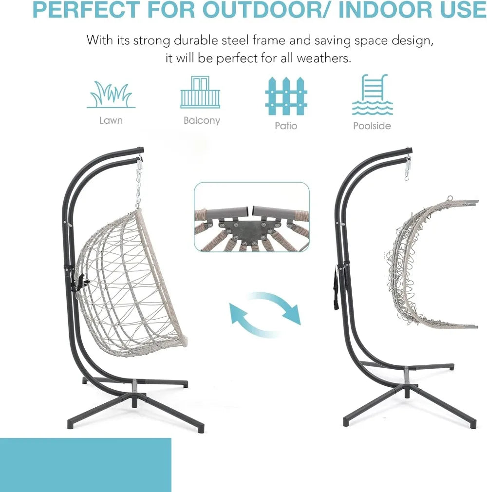 Two Person Egg Swing Chair With Stand Wicker Indoor Outdoor