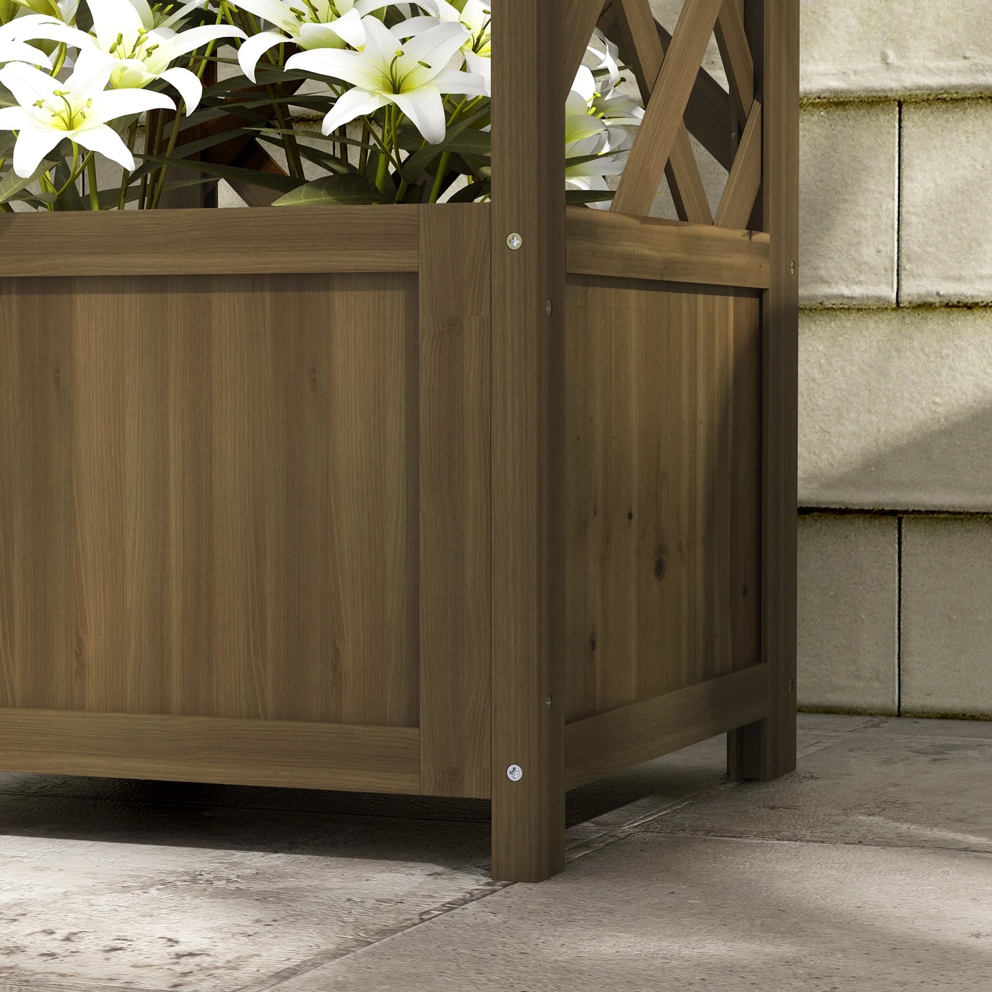 Outsunny Wooden Raised Garden Bed With Trellis For Vine Plants