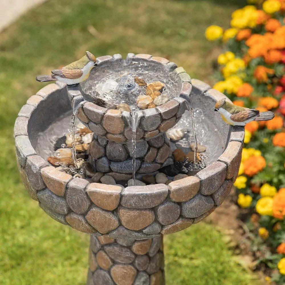 Stone Like Outdoor Water Fountain With Birds Freestanding Garden Decor