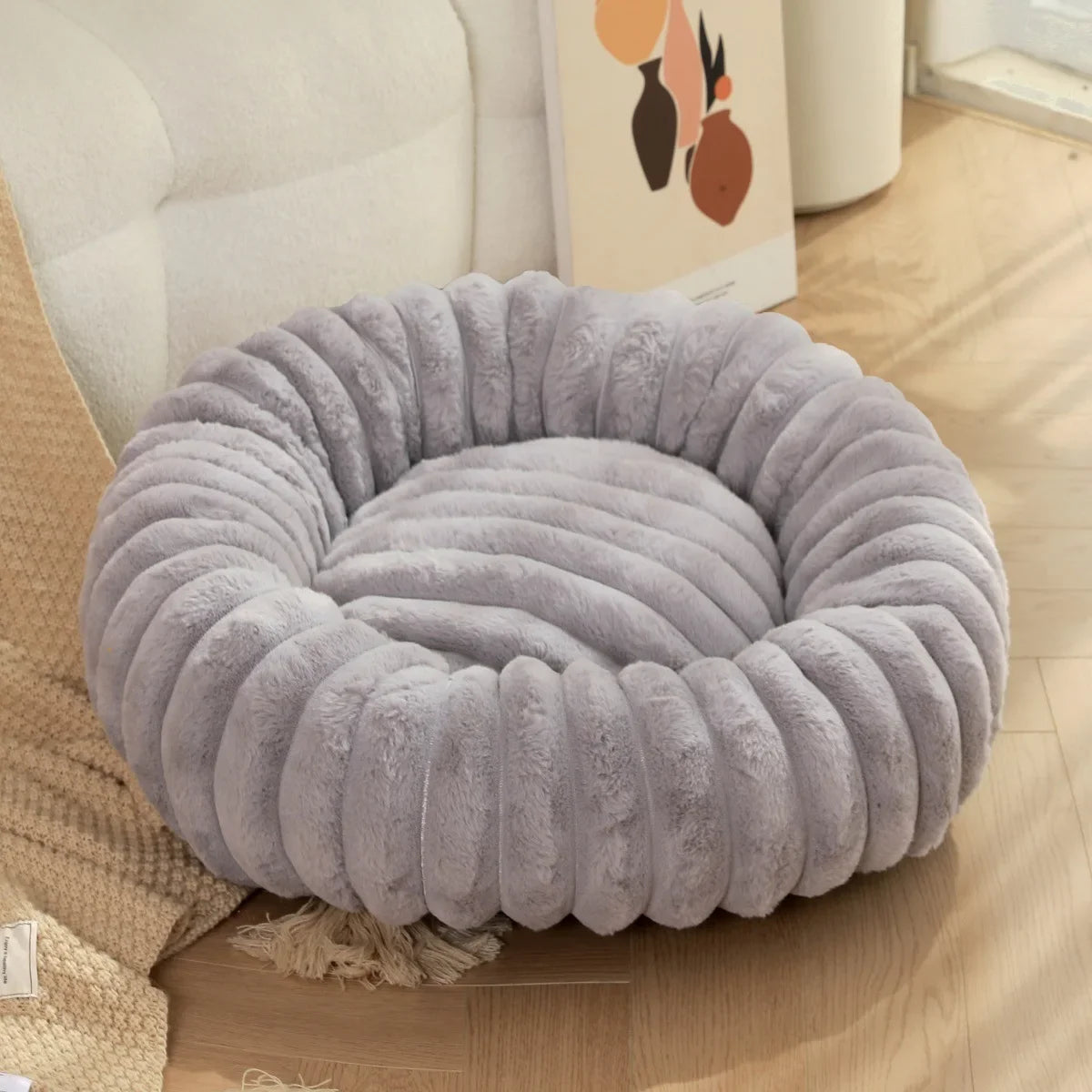 NONECN Round Pet Bed for Dogs and Cats Plush Winter