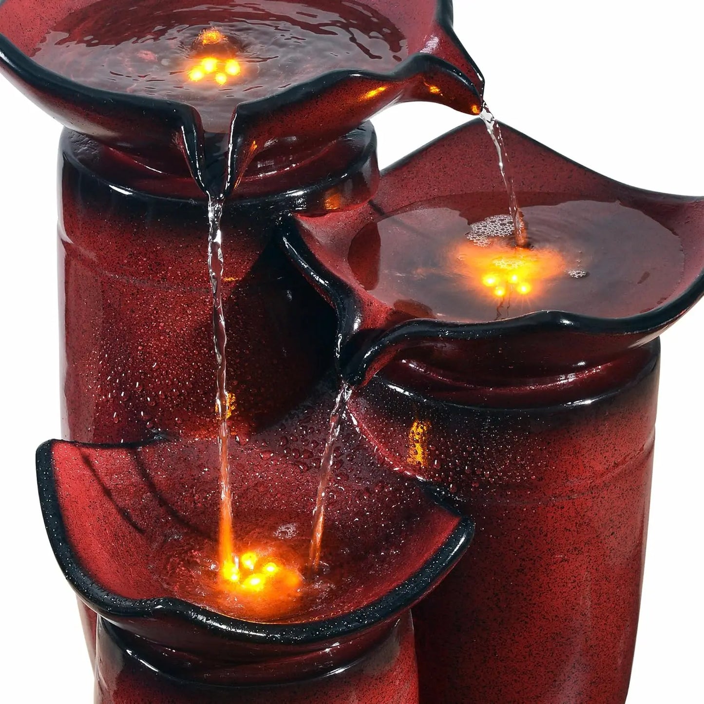 Three-Tier Outdoor Water Fountain With LED Lights And Pump