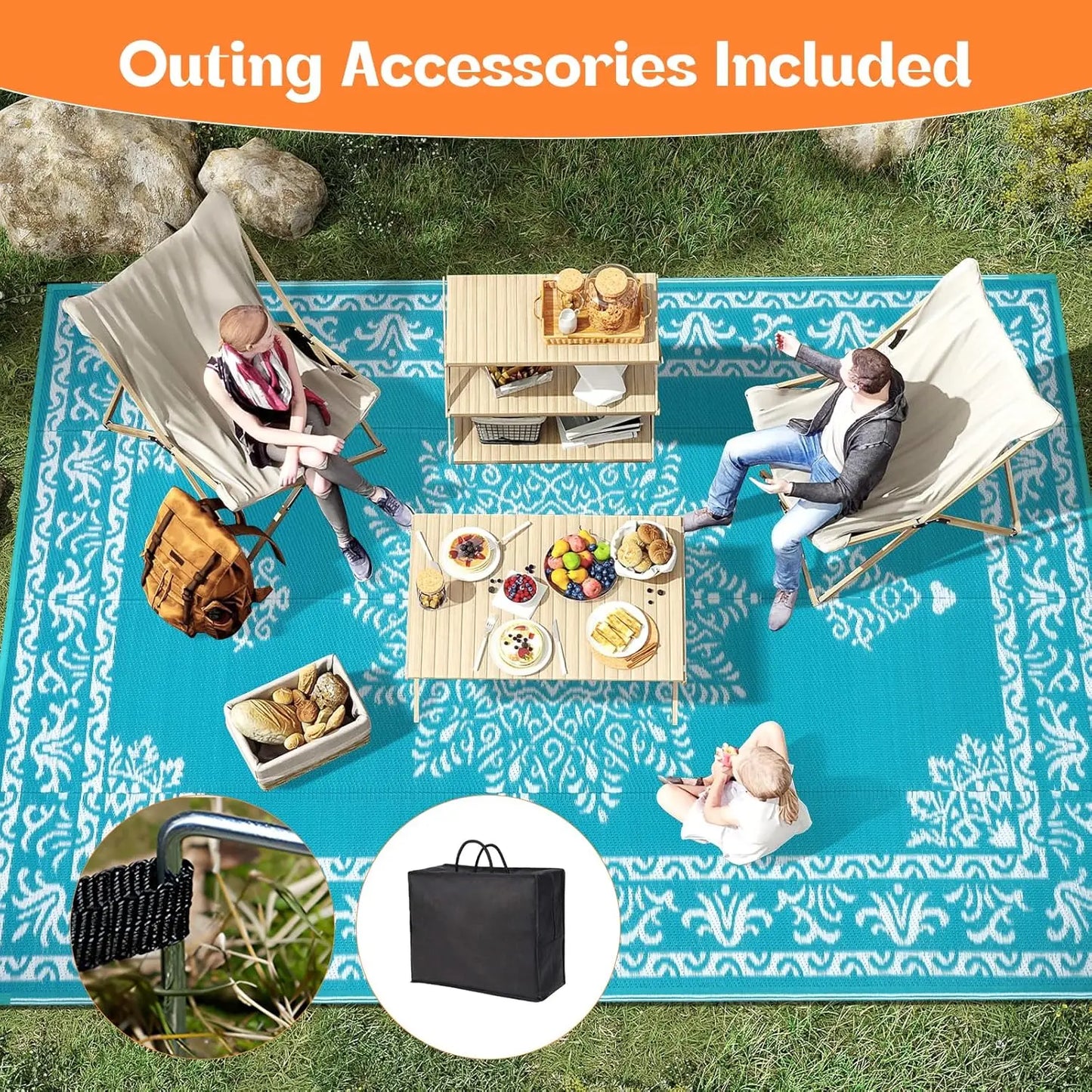 Waterproof Outdoor Rug Reversible UV Resistant Patio Carpet For Deck