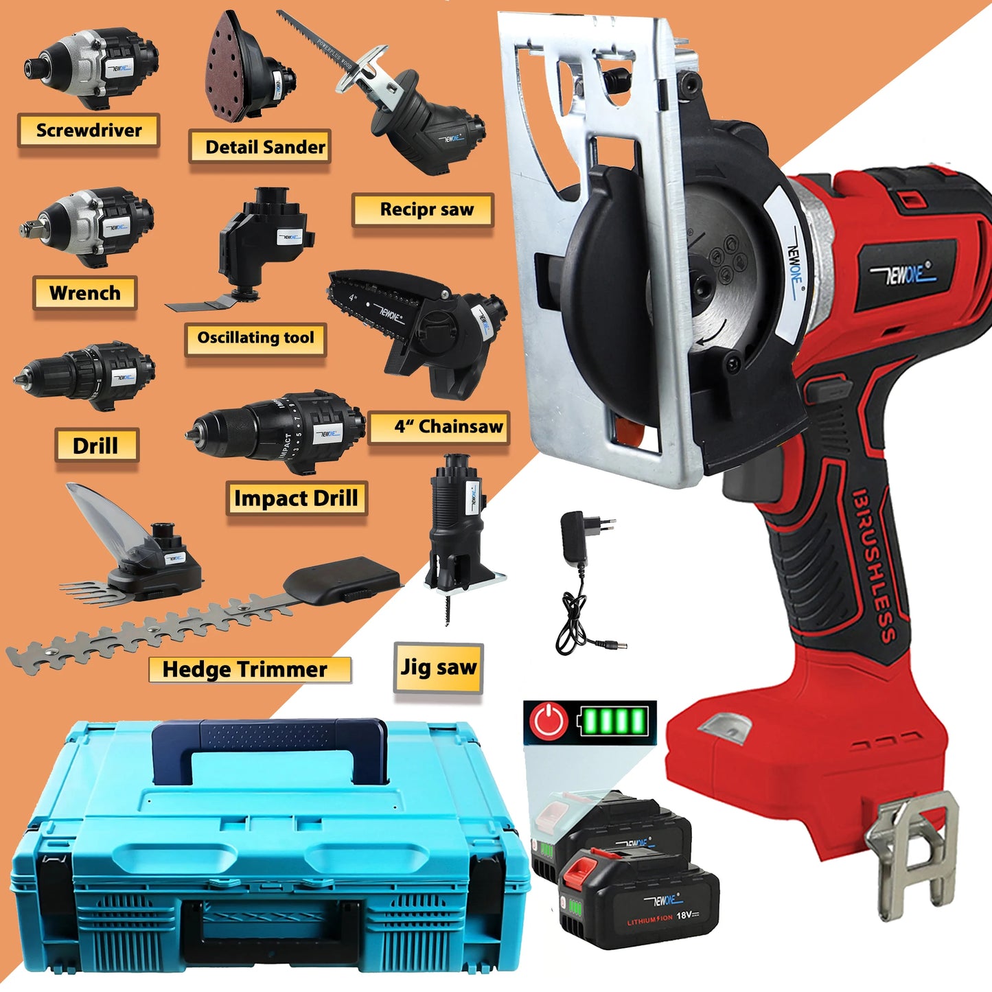 NewOne Brushless 18V Cordless 12 Tool Power Tool Combo Kit With Circular Saw
