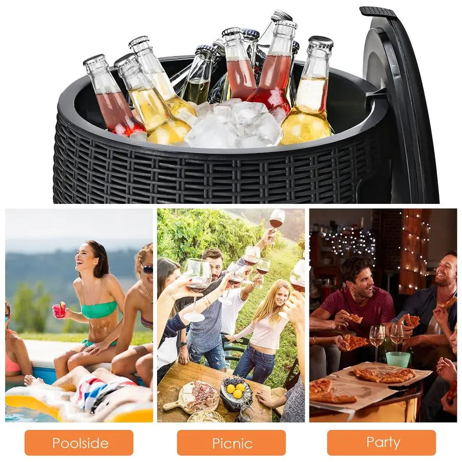 Outdoor Wicker Bar Table With Ice Cooler And Ice Bucket