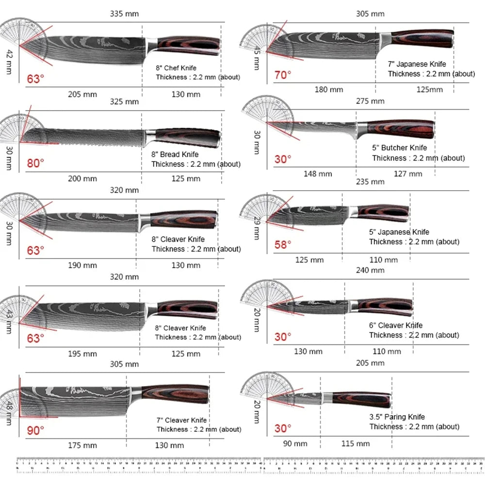 Kepeak Kitchen Knife Set Stainless Steel Chef Santoku