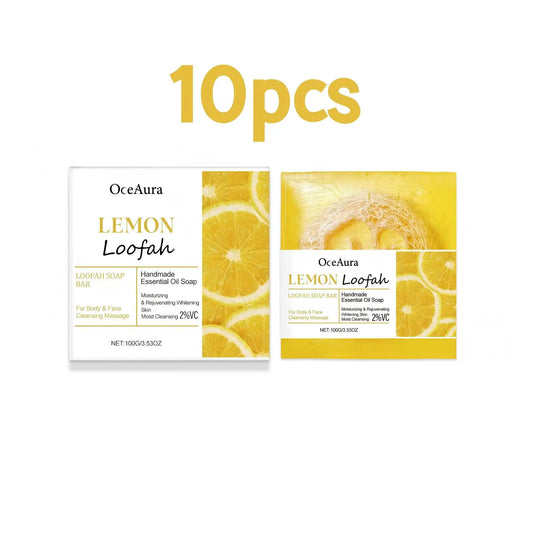 OceAura Lemon Loofah Bath Soap Brightening Exfoliating Body Wash