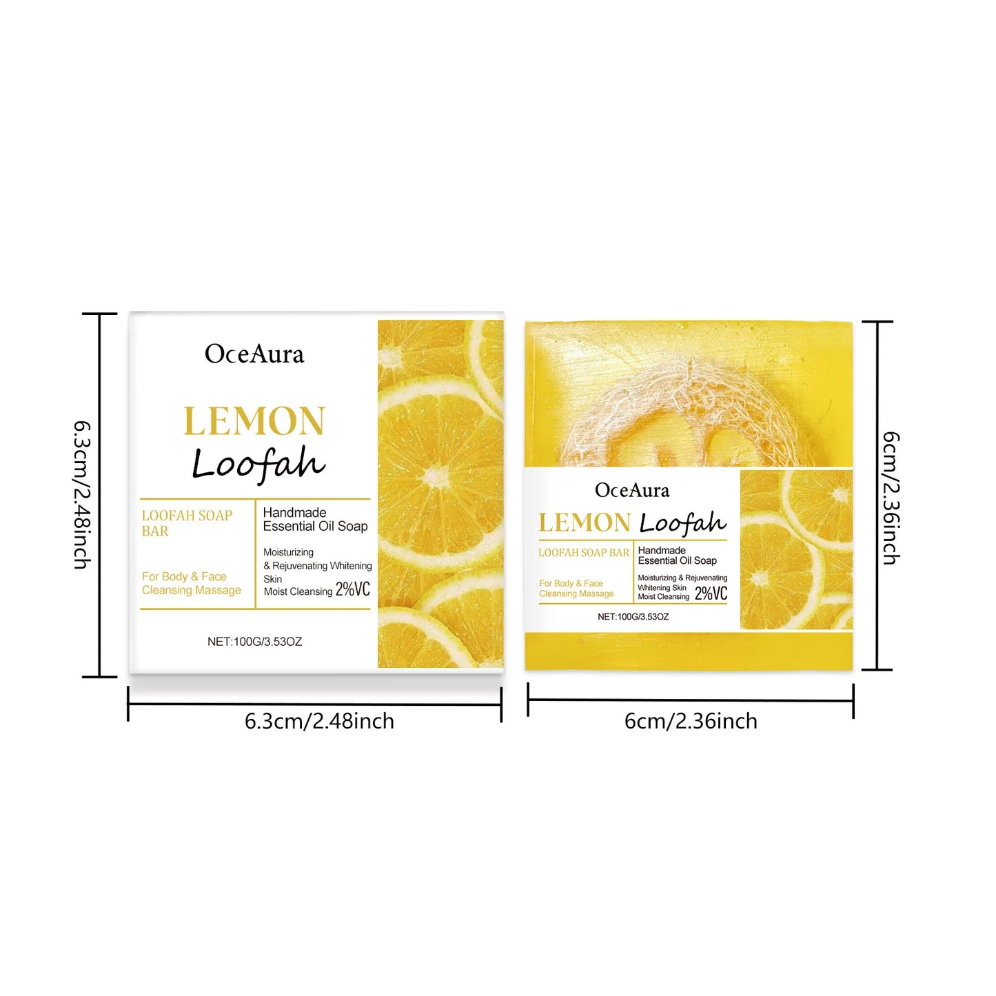 OceAura Lemon Loofah Bath Soap Brightening Exfoliating Body Wash
