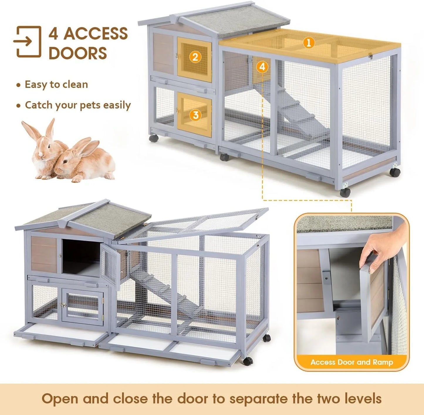 Wooden Rabbit Hutch With Two Levels And Waterproof Roof