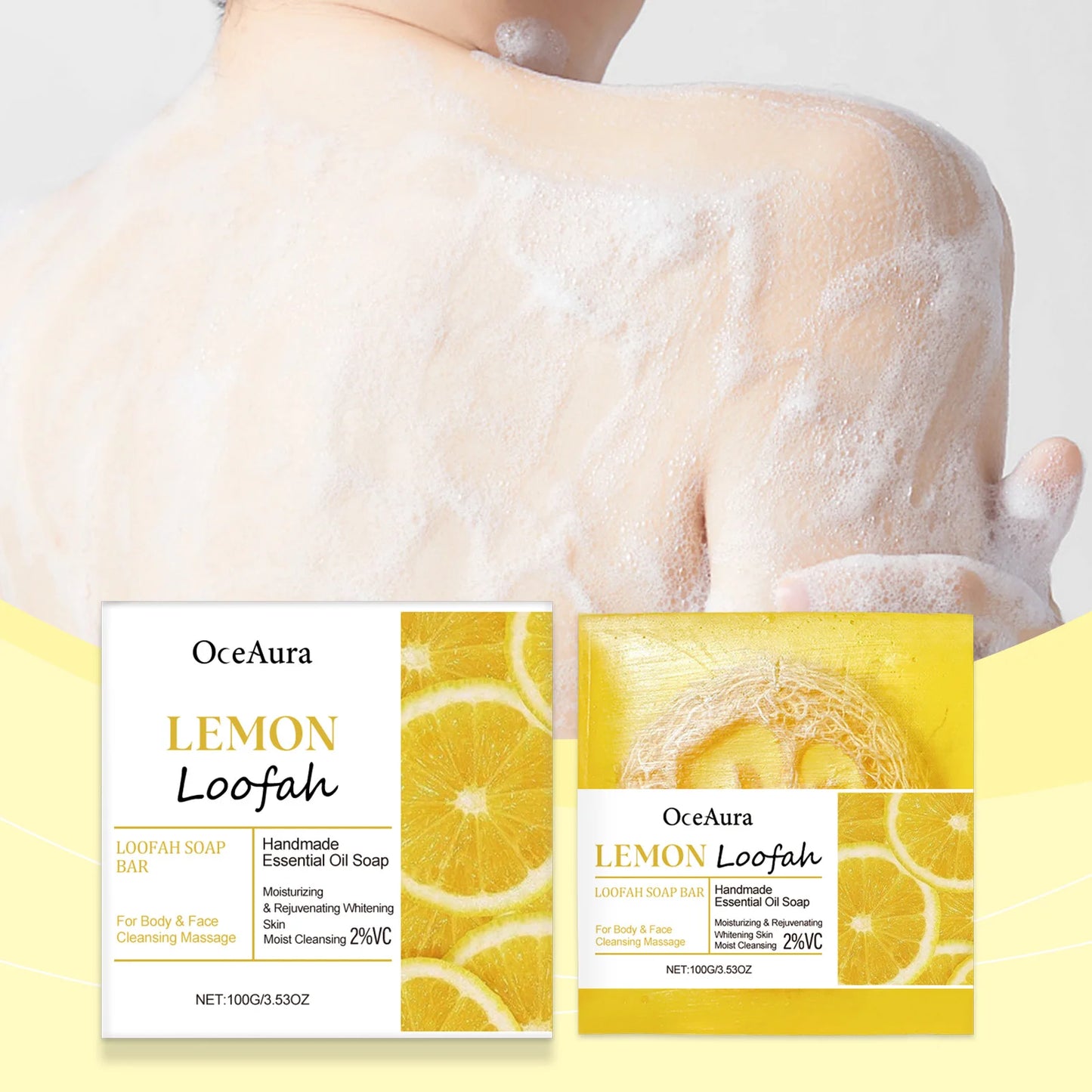 OceAura Lemon Loofah Bath Soap Brightening Exfoliating Body Wash