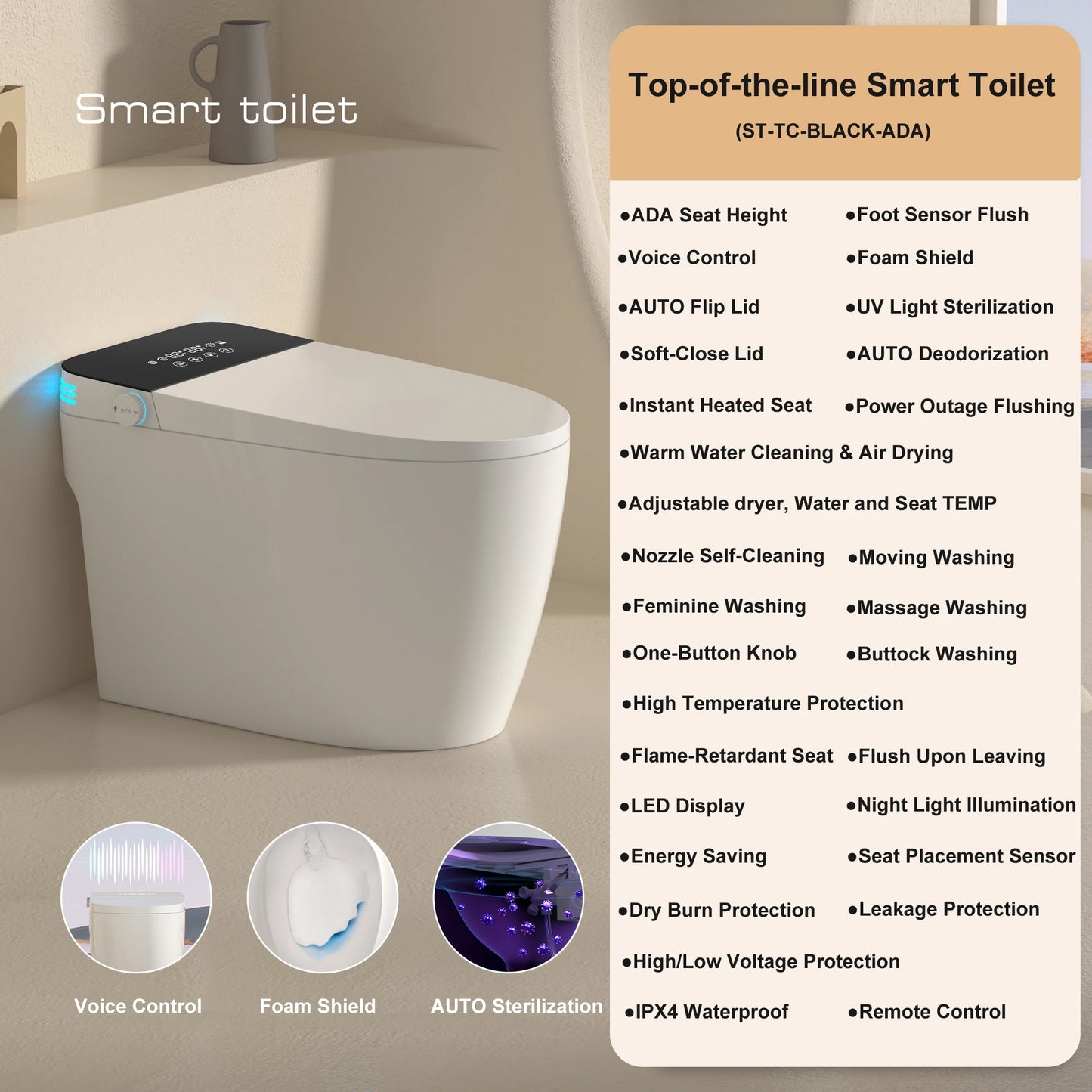 Smart Toilet With Built-in Bidet And Heated Seat Dual Flush