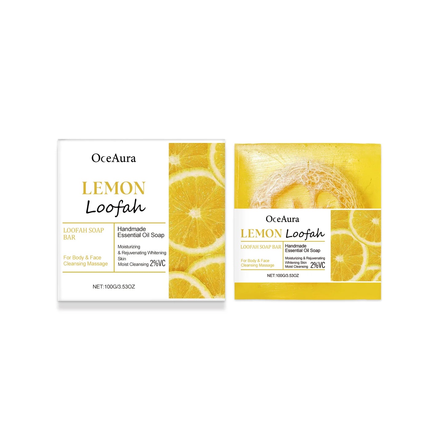 OceAura Lemon Loofah Bath Soap Brightening Exfoliating Body Wash